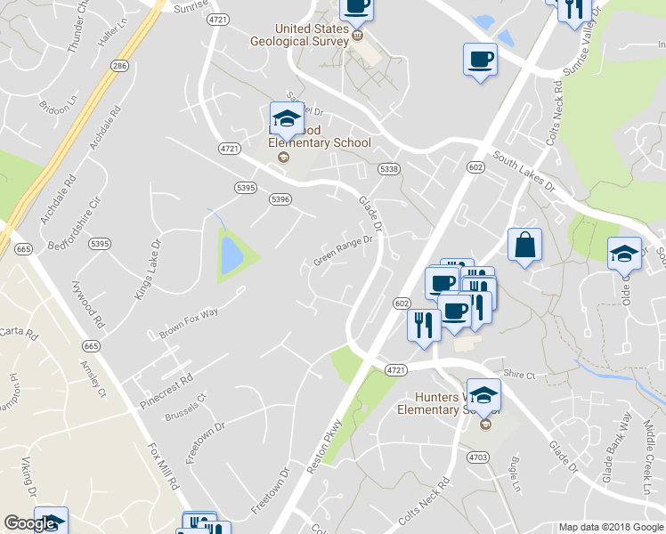 map of restaurants, bars, coffee shops, grocery stores, and more near 2325 Emerald Heights Court in Reston