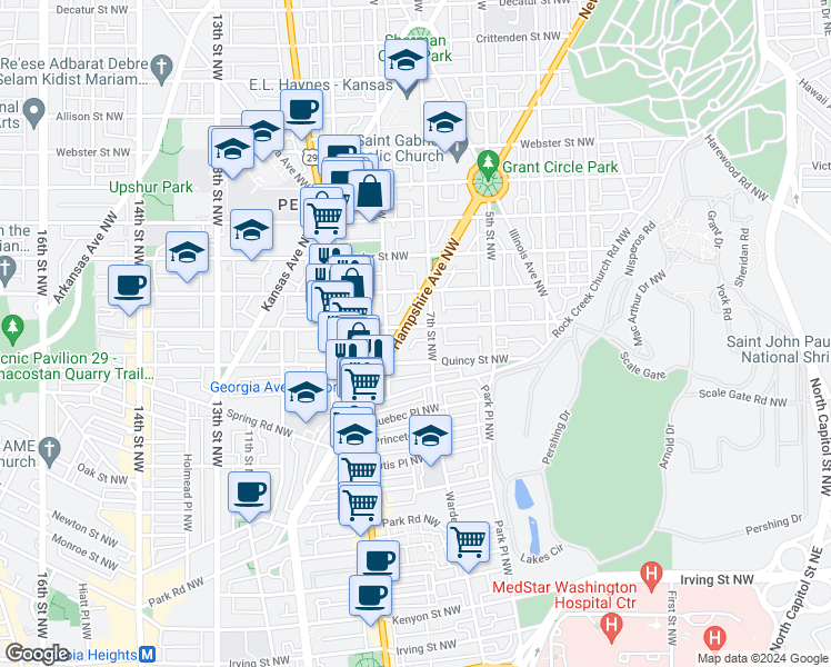 map of restaurants, bars, coffee shops, grocery stores, and more near 710 Randolph Street Northwest in Washington