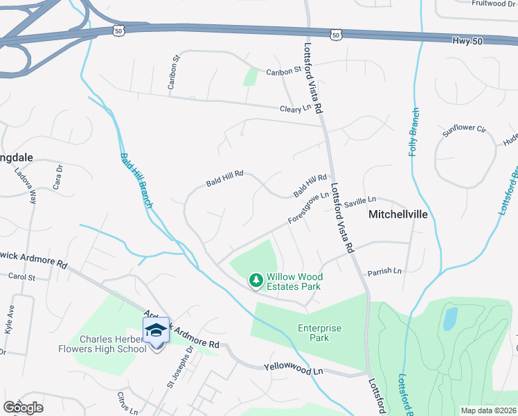map of restaurants, bars, coffee shops, grocery stores, and more near 3513 Golden Hill Drive in Bowie