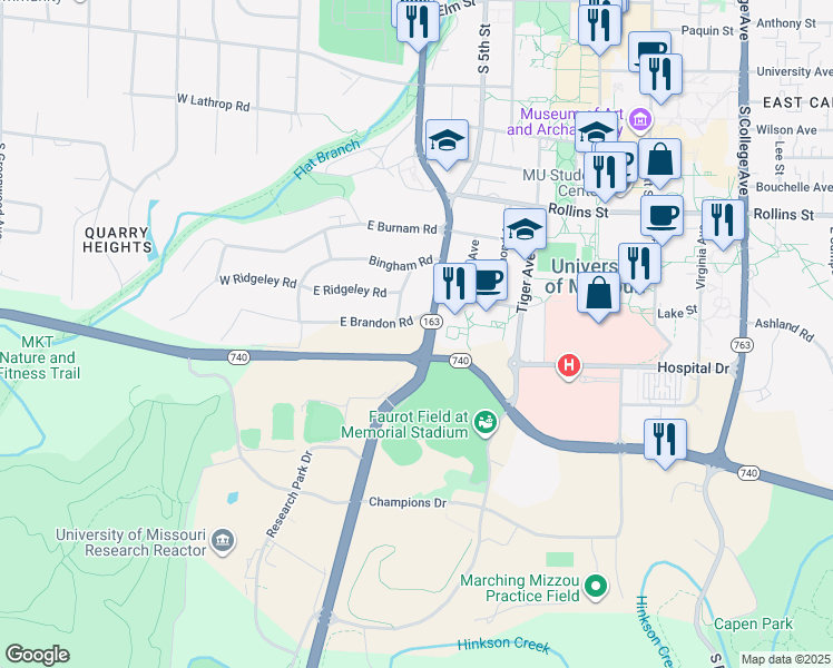 map of restaurants, bars, coffee shops, grocery stores, and more near 310 E Brandon Rd in Columbia