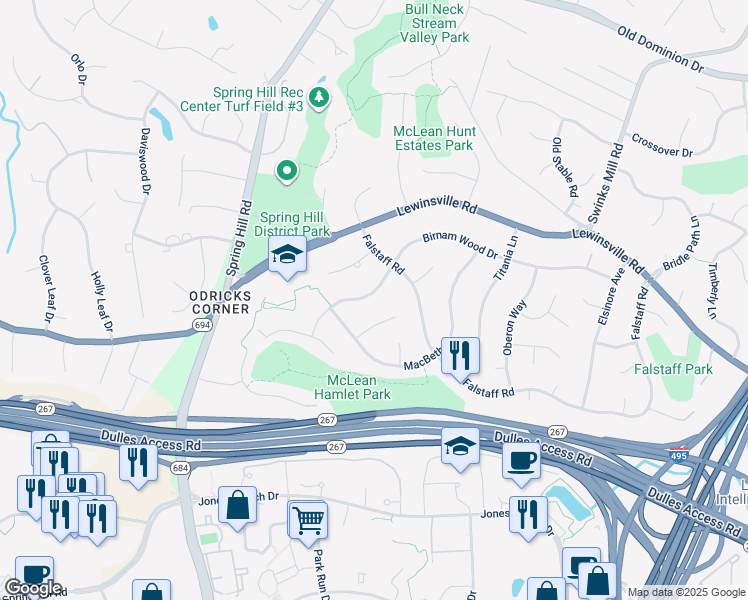 map of restaurants, bars, coffee shops, grocery stores, and more near 8109 Birnam Wood Drive in McLean