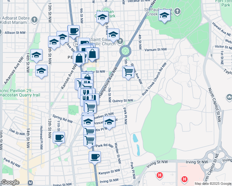 map of restaurants, bars, coffee shops, grocery stores, and more near 618 Randolph Street Northwest in Washington