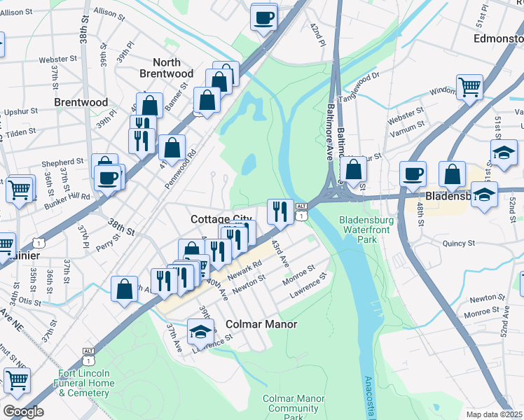 map of restaurants, bars, coffee shops, grocery stores, and more near 101 Independence Avenue Southeast in Washington