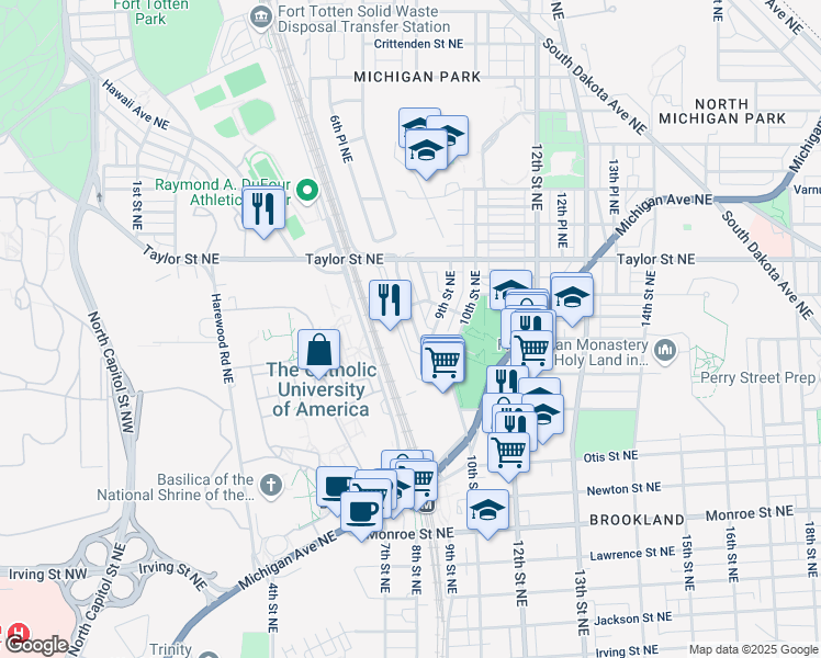 map of restaurants, bars, coffee shops, grocery stores, and more near 101 Independence Avenue Southeast in Washington