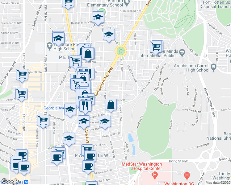 map of restaurants, bars, coffee shops, grocery stores, and more near 101 Independence Avenue Southeast in Washington