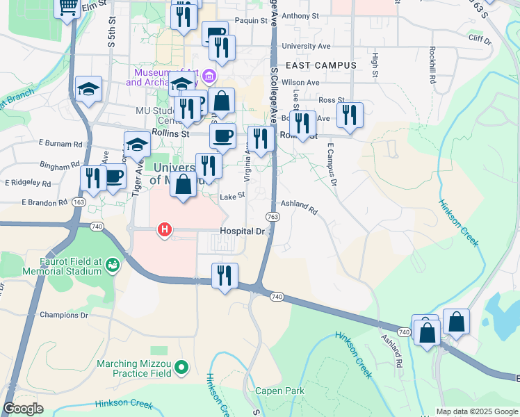 map of restaurants, bars, coffee shops, grocery stores, and more near 1000 Virginia Avenue in Columbia