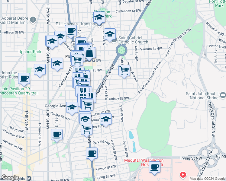 map of restaurants, bars, coffee shops, grocery stores, and more near 618 Randolph Street Northwest in Washington