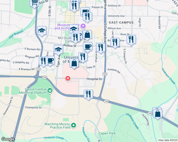 map of restaurants, bars, coffee shops, grocery stores, and more near 1030 Hitt Street in Columbia