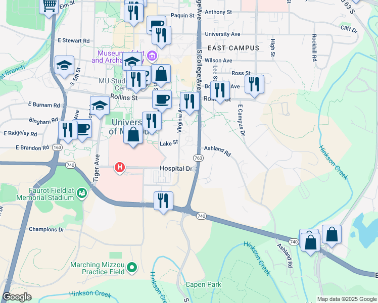 map of restaurants, bars, coffee shops, grocery stores, and more near 1000 Virginia Avenue in Columbia