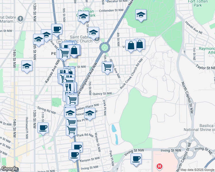 map of restaurants, bars, coffee shops, grocery stores, and more near 456 Randolph Street Northwest in Washington