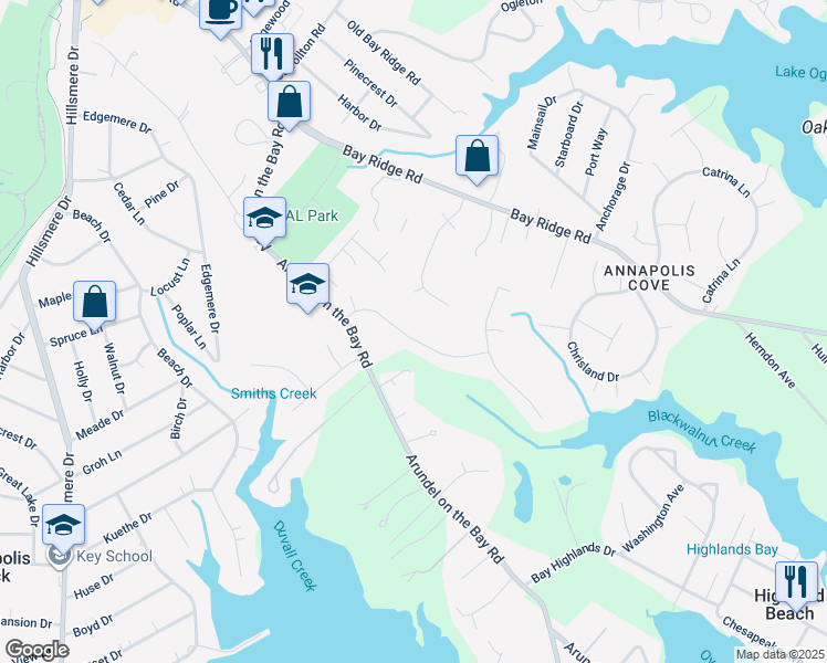 map of restaurants, bars, coffee shops, grocery stores, and more near 3224 Blackwalnut Drive in Annapolis