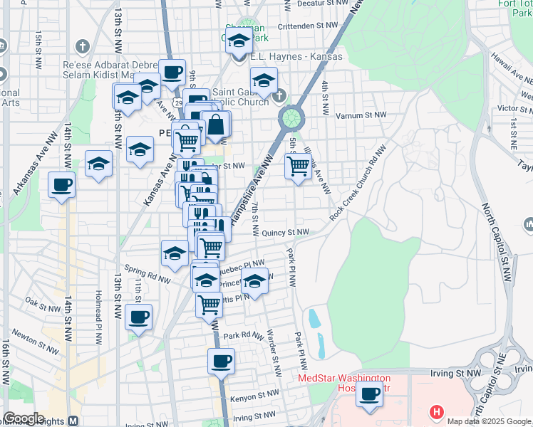 map of restaurants, bars, coffee shops, grocery stores, and more near 624 Randolph Street Northwest in Washington