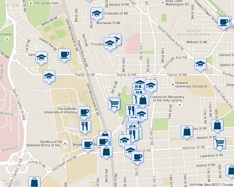 map of restaurants, bars, coffee shops, grocery stores, and more near 101 Independence Avenue Southeast in Washington