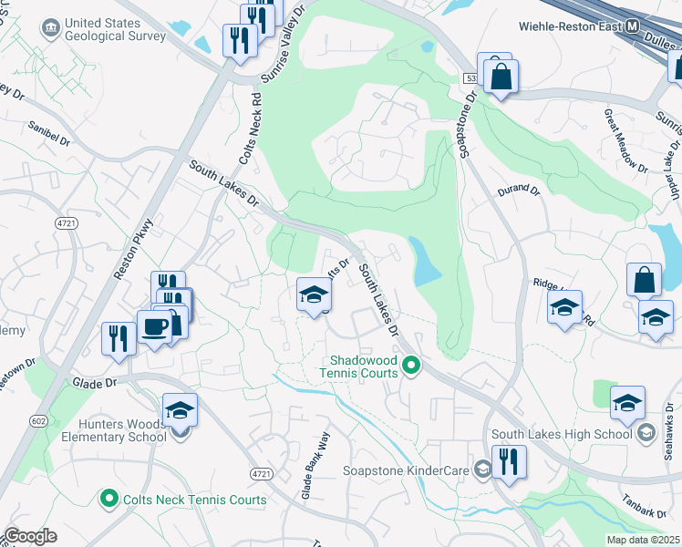 map of restaurants, bars, coffee shops, grocery stores, and more near 2200 Cartwright Place in Reston