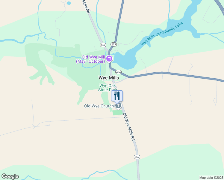 map of restaurants, bars, coffee shops, grocery stores, and more near 14176 Old Wye Mills Road in Wye Mills