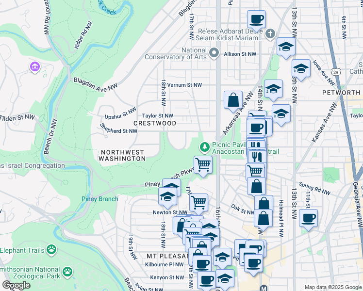 map of restaurants, bars, coffee shops, grocery stores, and more near 1735 Crestwood Drive Northwest in Washington