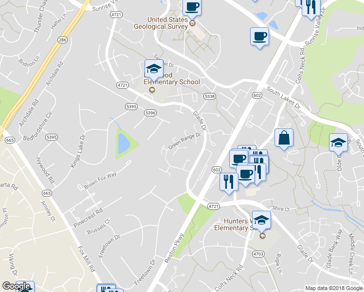 map of restaurants, bars, coffee shops, grocery stores, and more near 2283 Emerald Heights Court in Reston