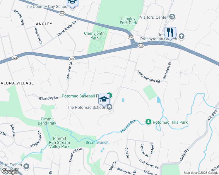 map of restaurants, bars, coffee shops, grocery stores, and more near 1231 Meyer Court in McLean