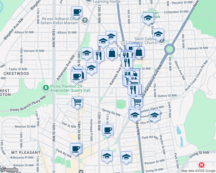 map of restaurants, bars, coffee shops, grocery stores, and more near 101 Independence Avenue Southeast in Washington