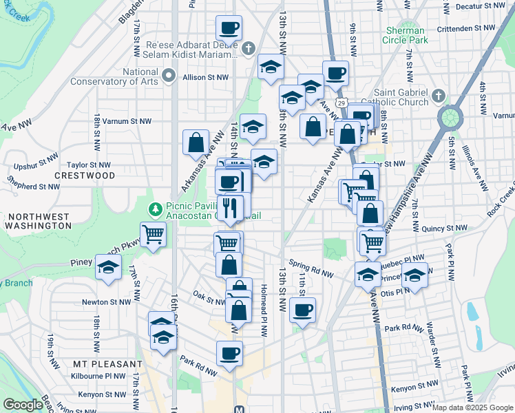 map of restaurants, bars, coffee shops, grocery stores, and more near 101 Independence Avenue Southeast in Washington