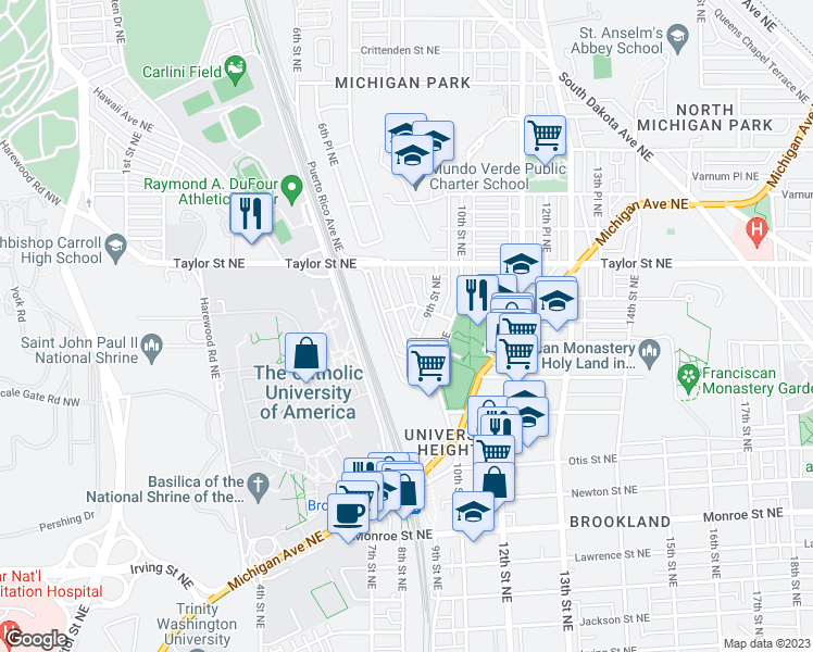 map of restaurants, bars, coffee shops, grocery stores, and more near 101 Independence Avenue Southeast in Washington