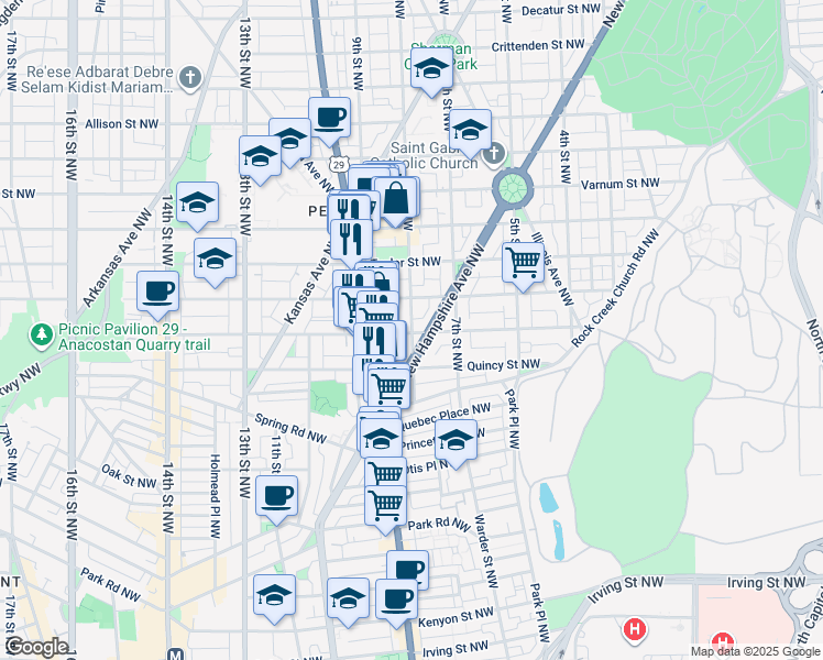 map of restaurants, bars, coffee shops, grocery stores, and more near 8th Street Northwest in Washington