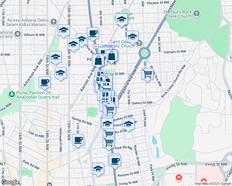 map of restaurants, bars, coffee shops, grocery stores, and more near 8th Street Northwest in Washington
