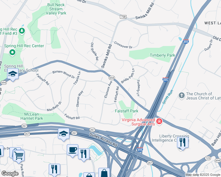 map of restaurants, bars, coffee shops, grocery stores, and more near 1307 Elsinore Avenue in McLean