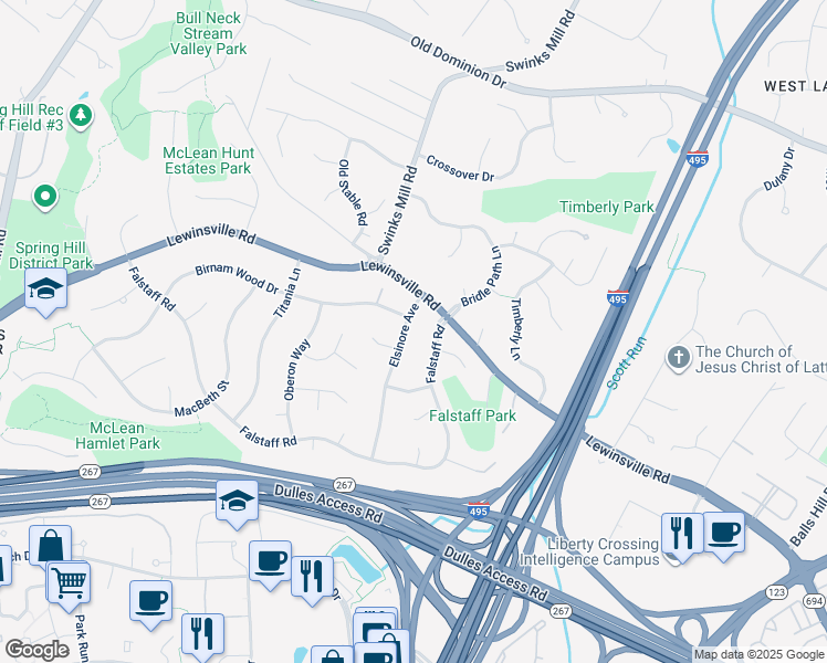 map of restaurants, bars, coffee shops, grocery stores, and more near 1307 Elsinore Avenue in McLean