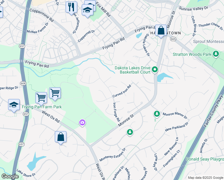map of restaurants, bars, coffee shops, grocery stores, and more near 2511 Iron Forge Road in Herndon