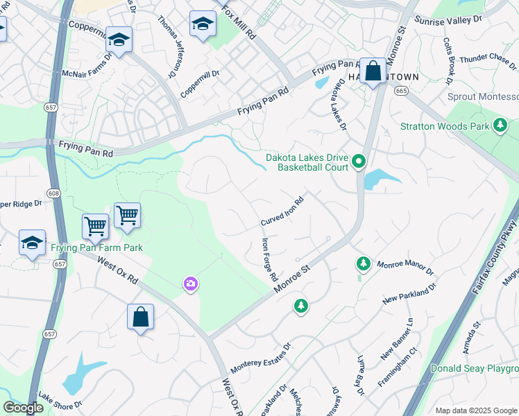 map of restaurants, bars, coffee shops, grocery stores, and more near 2511 Iron Forge Road in Herndon