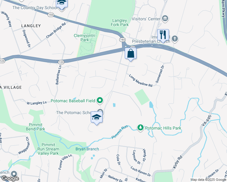 map of restaurants, bars, coffee shops, grocery stores, and more near 1328 Potomac School Road in McLean