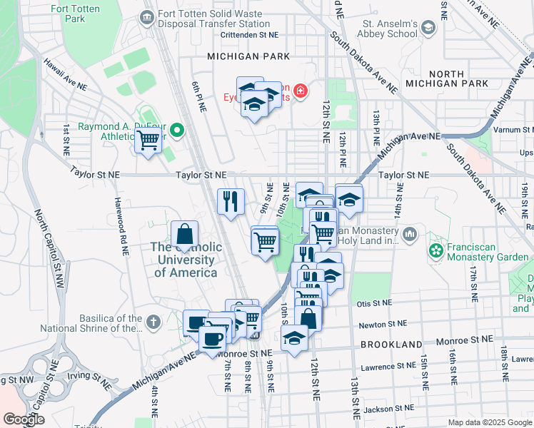 map of restaurants, bars, coffee shops, grocery stores, and more near 101 Independence Avenue Southeast in Washington