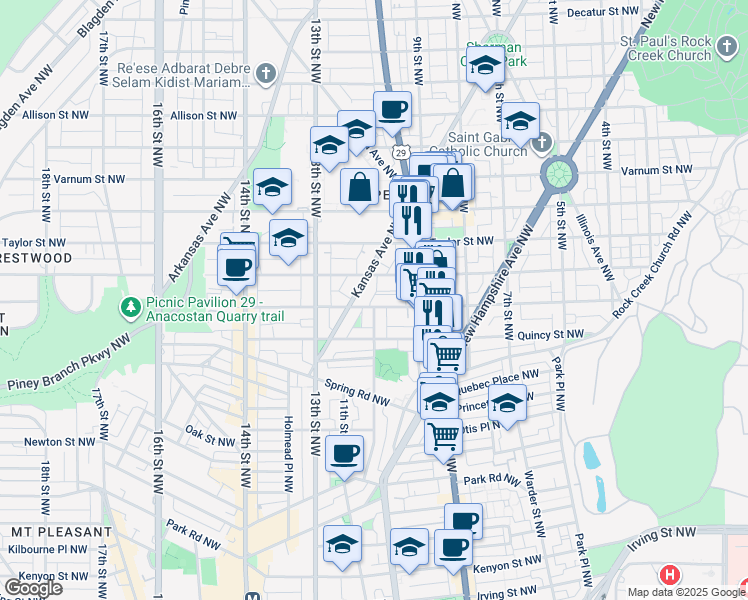 map of restaurants, bars, coffee shops, grocery stores, and more near 101 Independence Avenue Southeast in Washington
