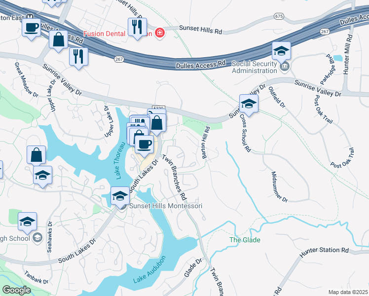 map of restaurants, bars, coffee shops, grocery stores, and more near 1926 Villaridge Drive in Reston