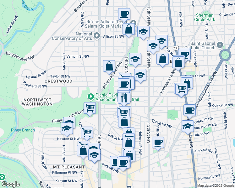 map of restaurants, bars, coffee shops, grocery stores, and more near 101 Independence Avenue Southeast in Washington