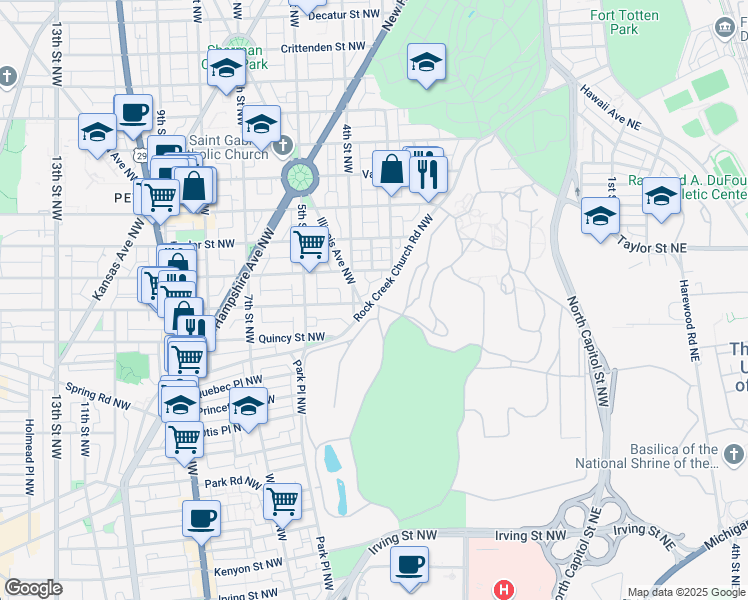map of restaurants, bars, coffee shops, grocery stores, and more near 101 Independence Avenue Southeast in Washington
