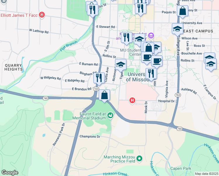 map of restaurants, bars, coffee shops, grocery stores, and more near in Columbia