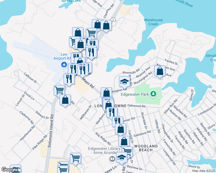 map of restaurants, bars, coffee shops, grocery stores, and more near 144 Washington Road in Edgewater