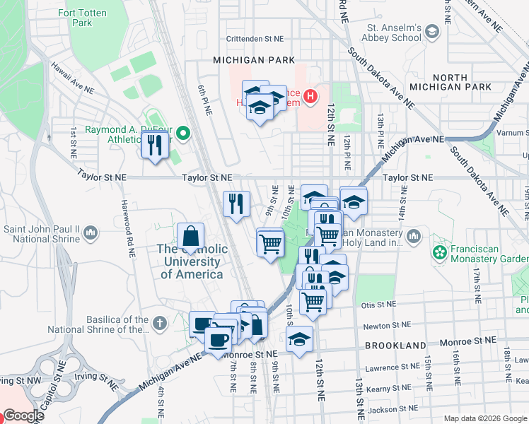map of restaurants, bars, coffee shops, grocery stores, and more near 101 Independence Avenue Southeast in Washington