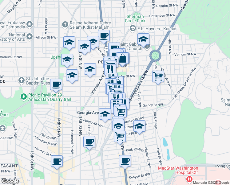 map of restaurants, bars, coffee shops, grocery stores, and more near 101 Independence Avenue Southeast in Washington