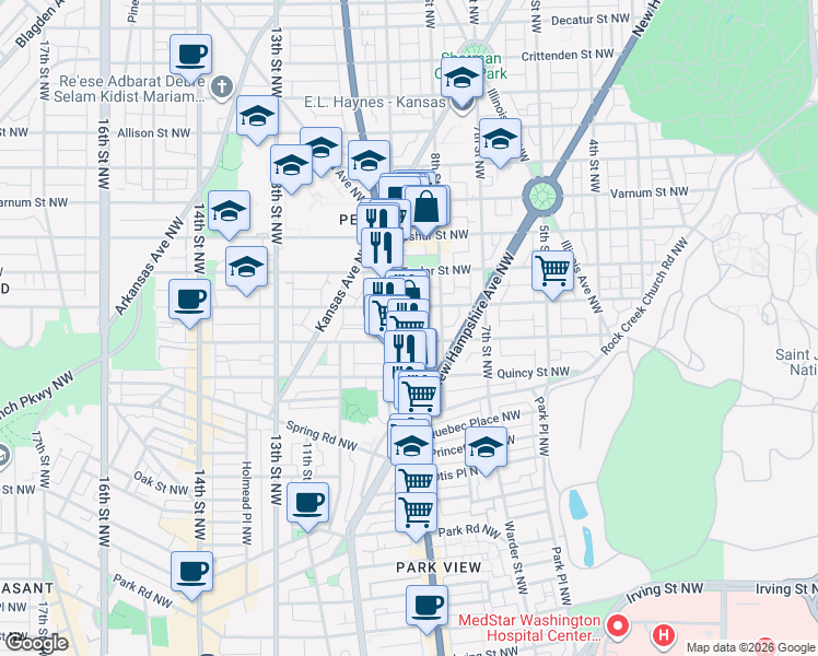 map of restaurants, bars, coffee shops, grocery stores, and more near 101 Independence Avenue Southeast in Washington