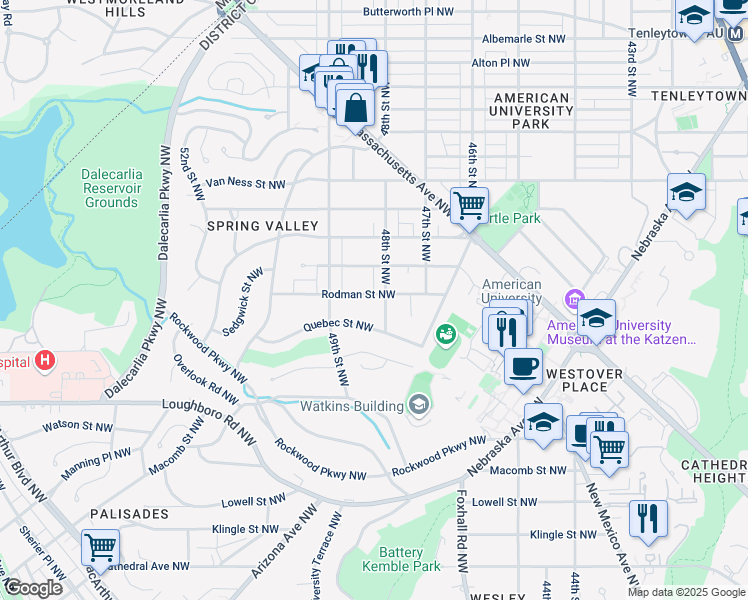 map of restaurants, bars, coffee shops, grocery stores, and more near 4810 Rodman Street Northwest in Washington