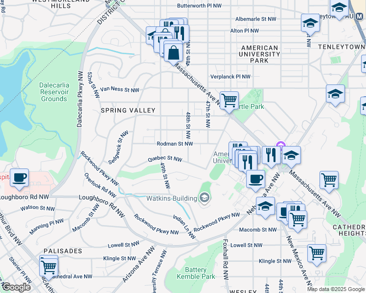 map of restaurants, bars, coffee shops, grocery stores, and more near 4810 Rodman Street Northwest in Washington