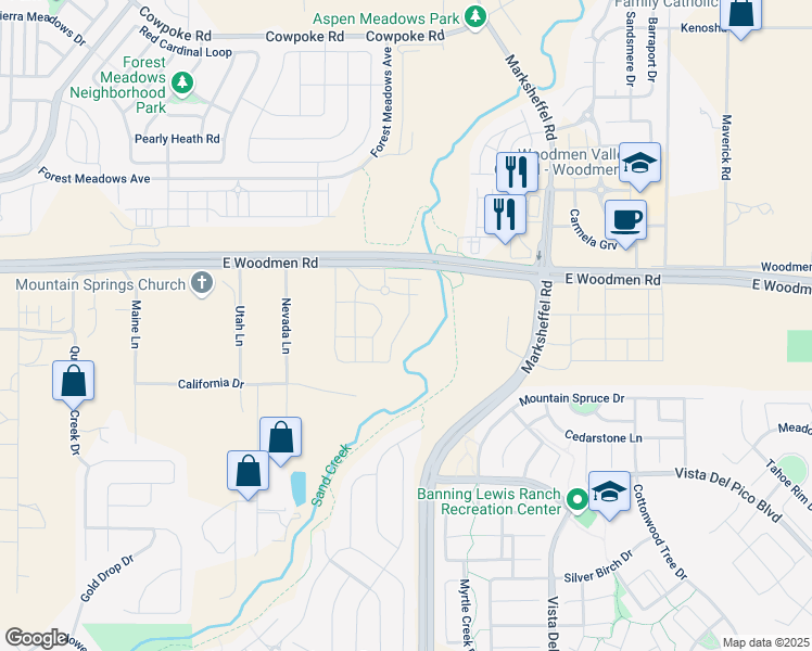 map of restaurants, bars, coffee shops, grocery stores, and more near 7525 Adventure Way in Colorado Springs