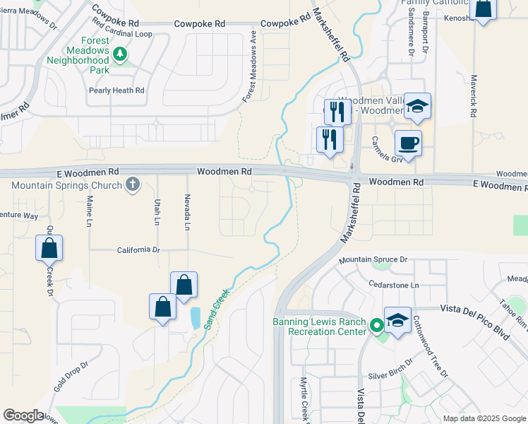 map of restaurants, bars, coffee shops, grocery stores, and more near 7525 Adventure Way in Colorado Springs