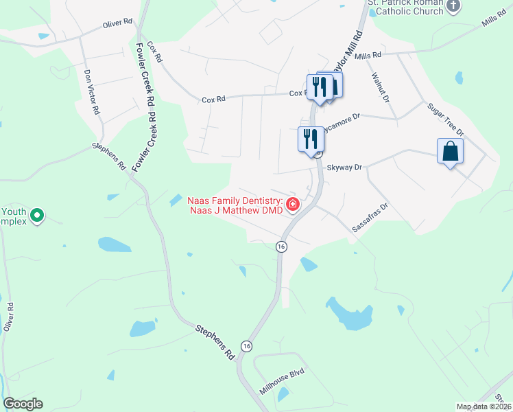 map of restaurants, bars, coffee shops, grocery stores, and more near 740 Rickey Lane in Independence