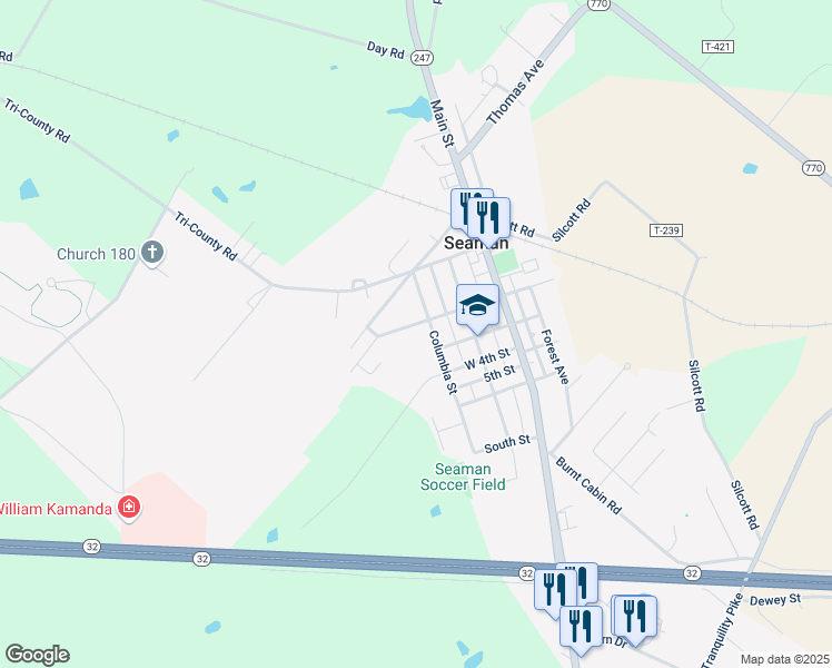 map of restaurants, bars, coffee shops, grocery stores, and more near 263 Vine Street in Seaman