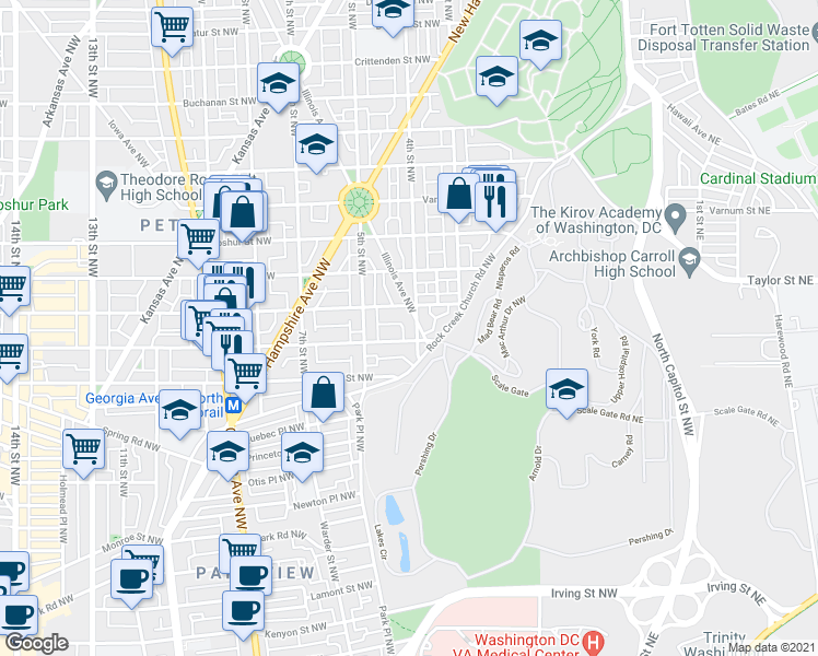 map of restaurants, bars, coffee shops, grocery stores, and more near 101 Independence Avenue Southeast in Washington