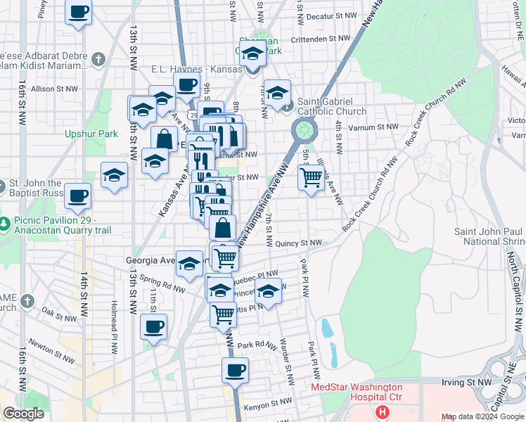 map of restaurants, bars, coffee shops, grocery stores, and more near 101 Independence Avenue Southeast in Washington